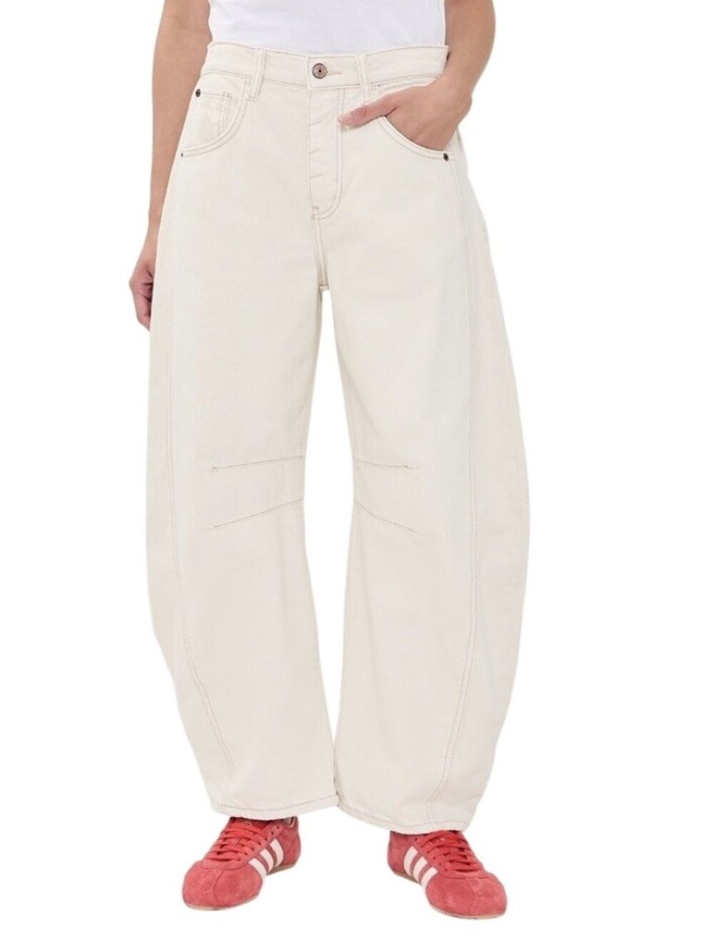WE THE FREE PEOPLE Lucky You Mid-rise Barrel Jeans Women's Size 31 Milk Beige